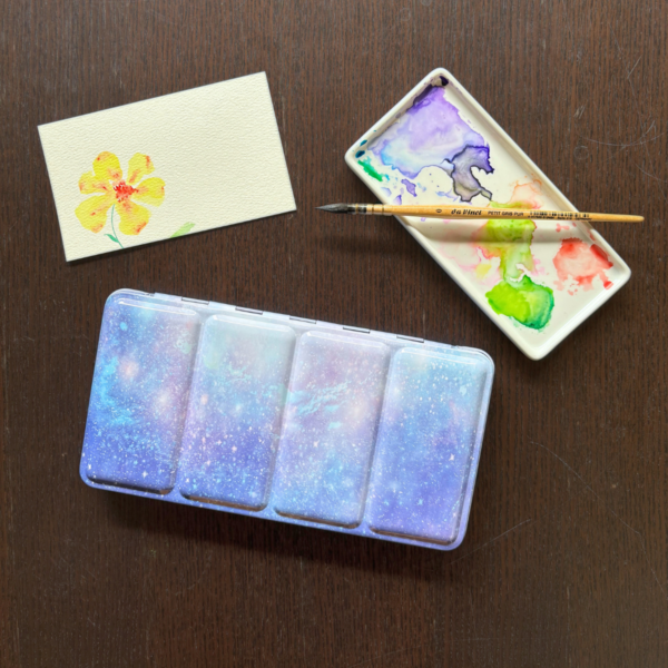 Boîte aquarelle en métal imprimé shimmery night, 48 bureau
