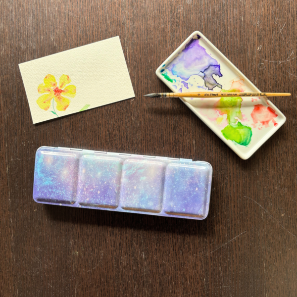 Boîte aquarelle en métal imprimé shimmery night 24 bureau